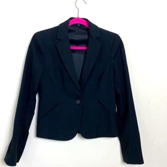Theory Blazer Jacket Black on Black Plaid Sz 6 - Picture 1 of 9
